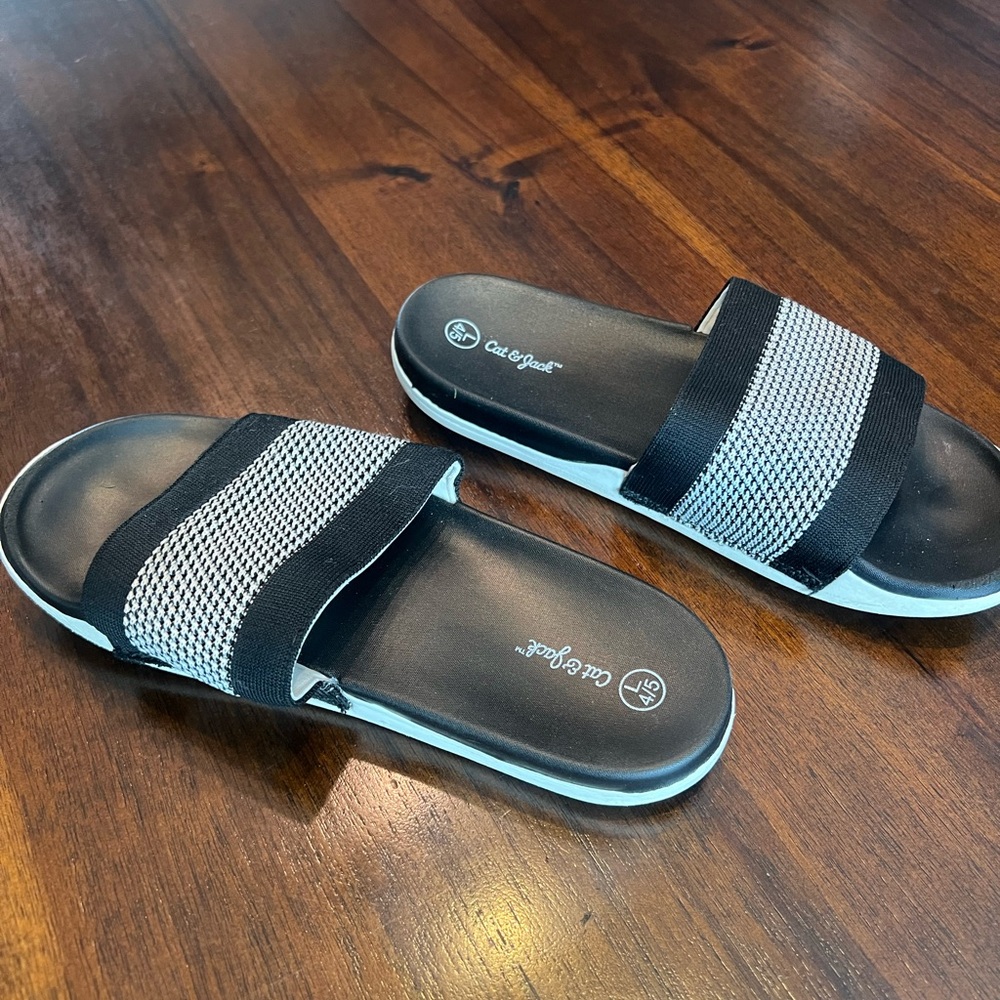 Black and White Slide Sandals